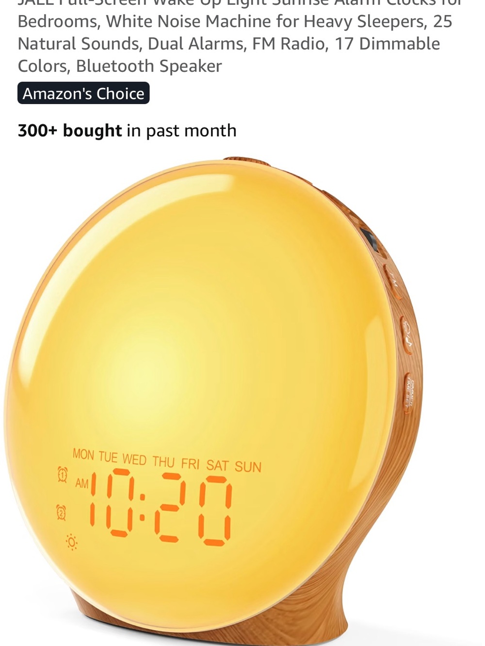 Amazon Yellow Sunrise Alarm Clock with Wood-Tone Base